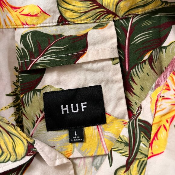 🌴 HUF Floral Button-Up Shirt - "Huf Worldwide" Back Graphic (L) - Picture 2 of 5